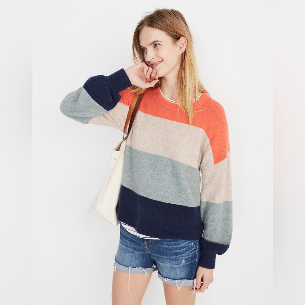 Oversized Madewell Striped Gladwell Balloon-Sleeve Pullover Sweater